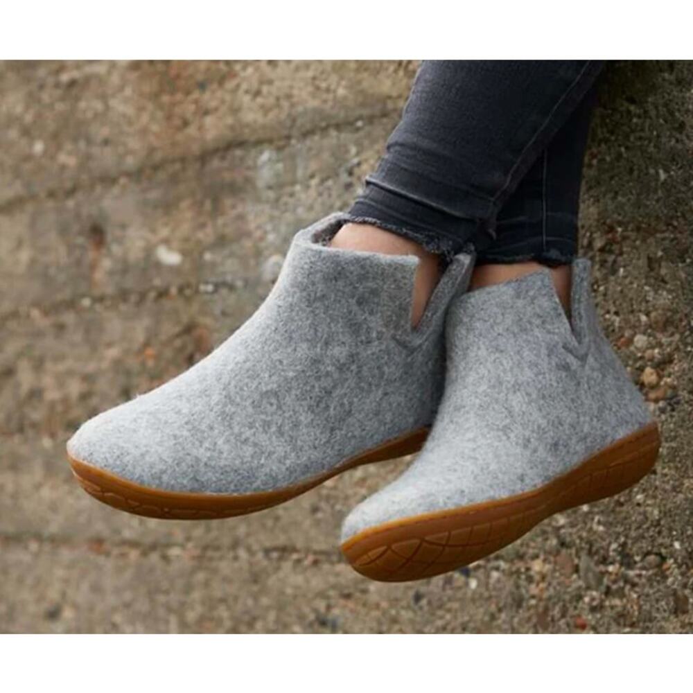 Glerups Unisex Gray Wool Boot Slipper with Honey Rubber Sole Size 37